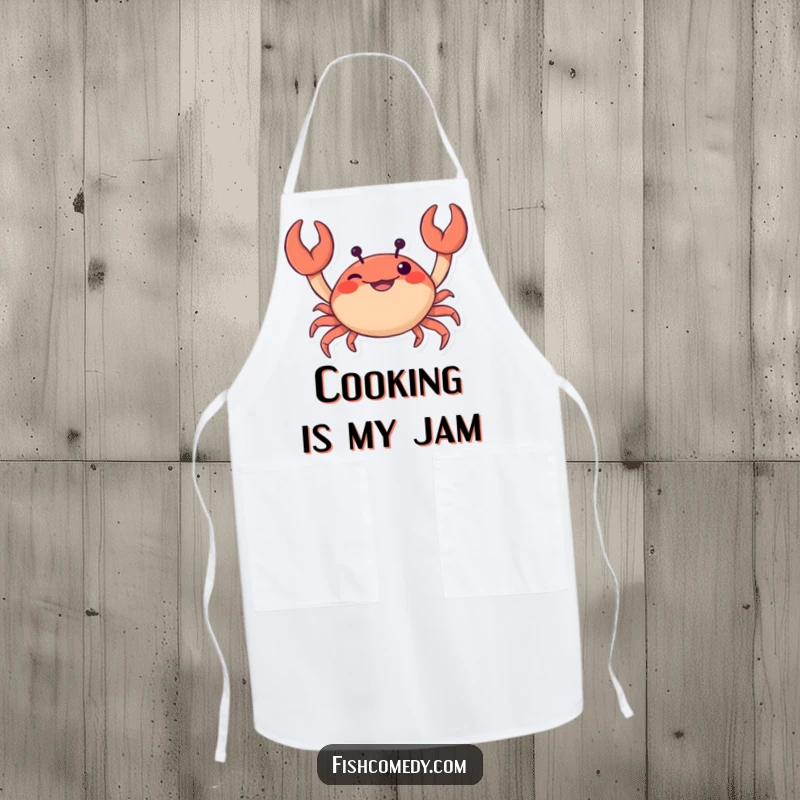 Funny Crab Apron: A curious crab wiggles its claws with mischievous glee, making this a humorous and practical accessory for any cook.