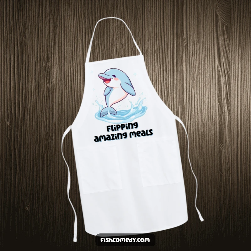 Funny Dolphin Apron: A giggling dolphin leaps and splashes in sparkling water, making this a humorous and practical accessory for any cook.