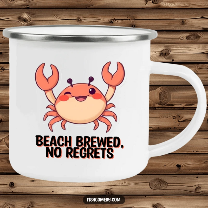 Funny Crab Camping Mug: A curious crab wiggles its claws with mischievous glee, a durable and humorous mug for outdoor enthusiasts.