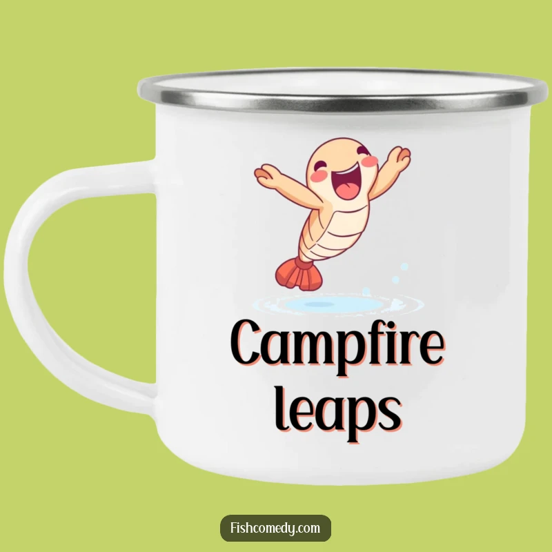 Funny Shrimp Leap Camping Mug: Joyful Seafood Outdoor Adventure Gift