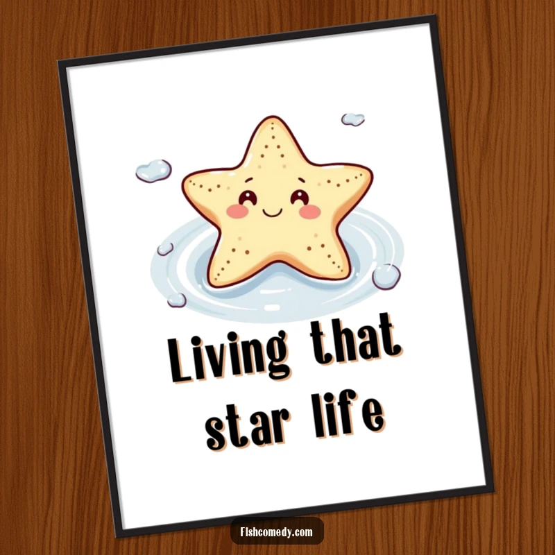 Funny Starfish Digital Art Print: A smiling starfish floats contentedly on a gentle current, offering a serene and humorous downloadable artwork.