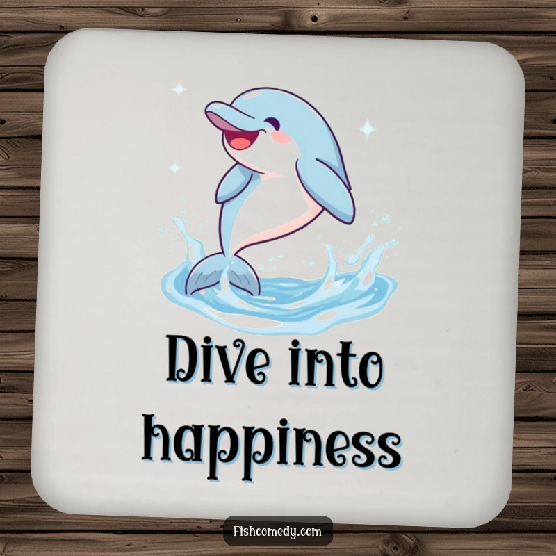 Funny Dolphin Drink Coaster: A giggling dolphin leaps and splashes in sparkling water, adding a fun and protective touch to any drink surface.