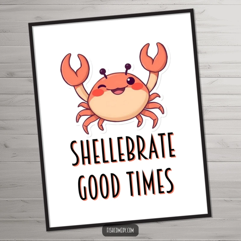 Funny Crab Poster: A curious crab wiggles its claws with mischievous glee, creating a humorous and eye-catching piece of ocean-themed wall art.