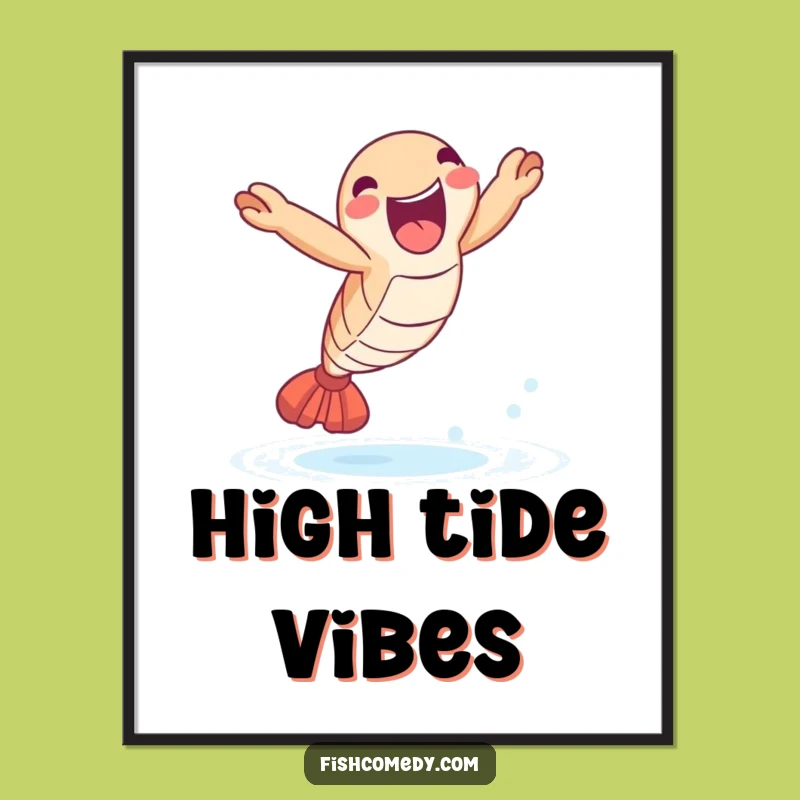 Funny Shrimp Leap Poster: Joyful Seafood Art & Celebration Gift Idea