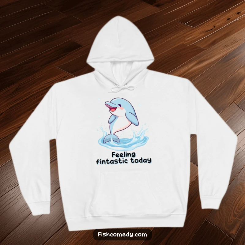Funny Dolphin Hoodie: A giggling dolphin leaps and splashes in sparkling water, offering a warm and humorous addition to any wardrobe.