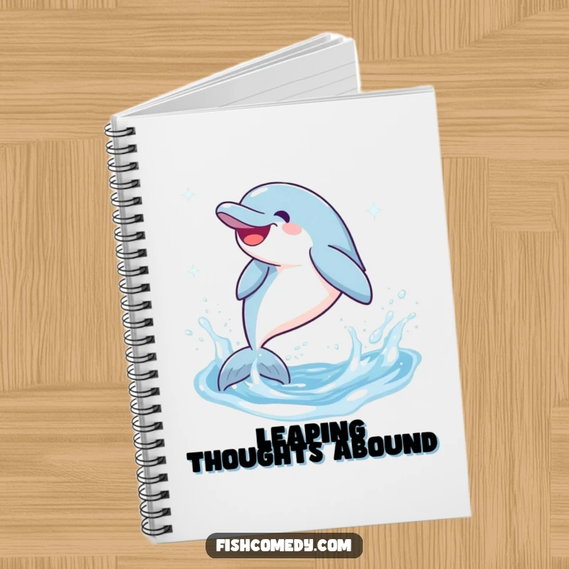 Funny Dolphin Notebook: A giggling dolphin leaps and splashes in sparkling water, perfect for joyful journaling and note-taking.