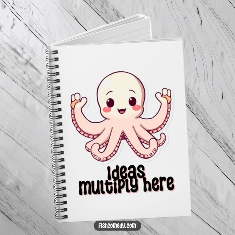 Funny Octopus Notebook: A happy octopus waves all its arms enthusiastically, perfect for taking notes with a cheerful and organized approach.