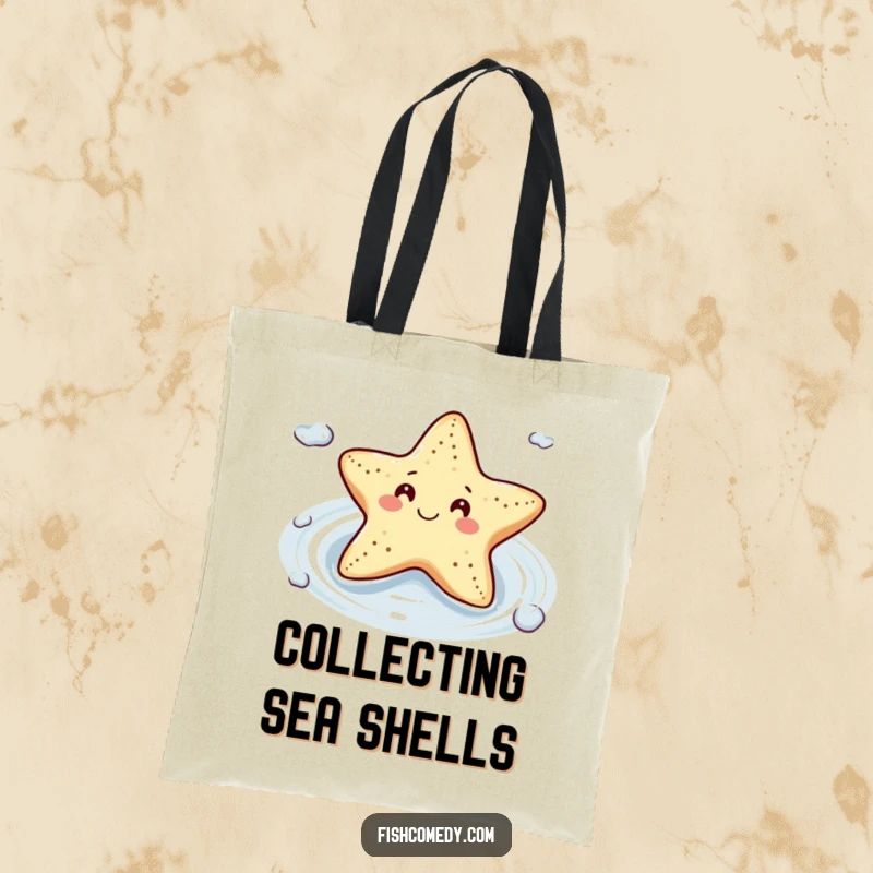 Funny Starfish Tote Bag: A smiling starfish floats contentedly on a gentle current, making this a practical and humorous bag for beach trips.